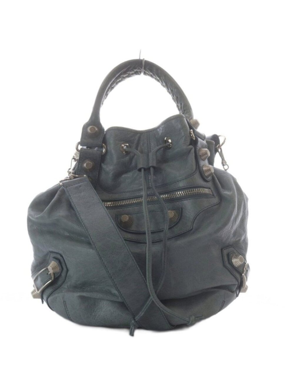 Balenciaga Giant Pom 2-Way Shoulder Bag Drawstring Leather with Mirror Blue